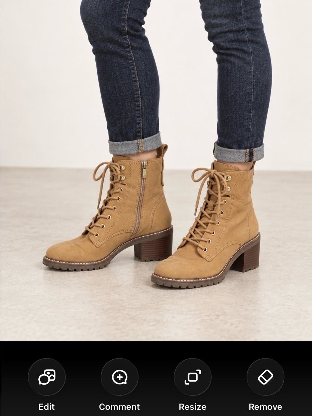 Crown Vintage Yuliana Leather Lace-Up Combat Boots Tan Women’s 11M Block Heel